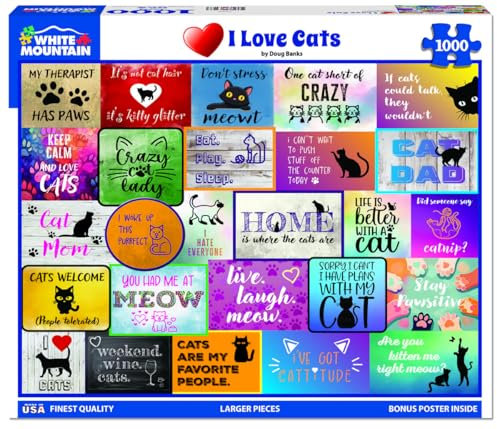 White Mountain I Love Cat Puzzles für Erwachsene 1000 Teile Niedliche Collage Katzen Puzzle