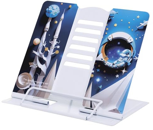 GmeDhc Leseständer Metall, Höhenverstellbar für Kinder, Astronaut Cosmic Rocket Klappbares Bücherregal, 6 Stufen Verstellbar, für Studieren, Arbeiten, Lesen