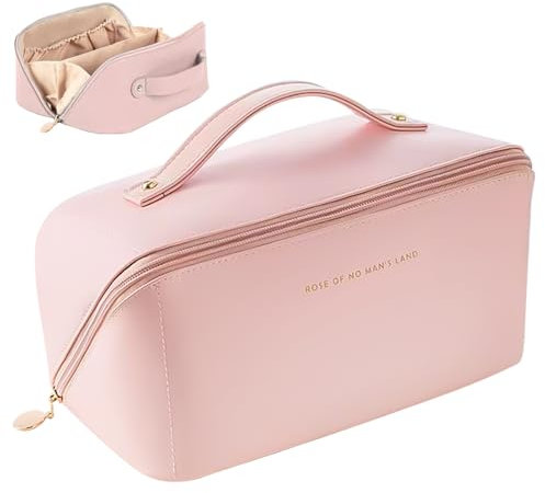 JSTHHTT Grande Trousse de Maquillage Voyage avec Poignée, Trousse de Toilette Femme Homme, Trousse de Rangement Toilette, pour Makeup, Accessoires Bebe Ou Voyage (Rose)