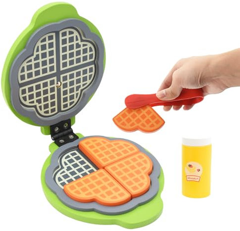 Hyacinthy Kinderküche Zubehör Holz, Waffeleisen Spielküche Zubehör, Kinder Küche Pfannkuchen Zubehör, Pretend Play Food Baking for Kids, Waffeleisen Rollenspielzeug für Kleinkinder 3+ Jahre Alt