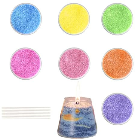 7 Farben Kerzensand, Kerzensand Mit Docht, Kerzensand Mit Duft, Kerzen Granulat, Kerzensand Set Sand and Kerzensand Mit Duft, Kerzen Sand FüR Die Diy Kerzenherstellung(210g)