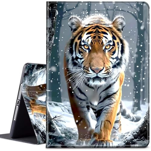 for All-New Kindle Fire 7 Tablet Case (12th Gen, 2022 Release),with Auto Wake/Sleep PU Leather Multi-Angle Stand Smart Cover Cases for Kindle Fire 7 Inch 12th Gen,Orange Tiger in The Snow