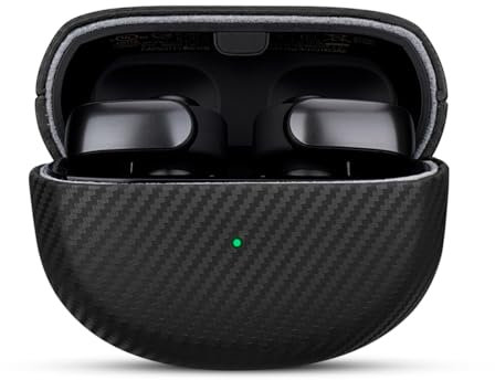 Haobobro [Karbonfaser Textur] Leder Hülle für Bose Ultra Open Earbuds - Handgefertigt Bose Ultra Open Earbuds Ledercase - Stoßfest Bose Ultra Open Ear Schutzhülle Lederhülle Leather Case - Schwarz