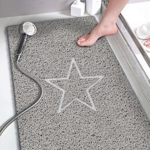 Nicoman Star Duschmatte, rutschfest, Anti-Schimmel, 40 x 60 cm, Badematten für Innendusche, phthalatfrei, Luffa-Grau, Badematten für Badewannen, WC, Badezimmerboden, PVC-Badteppich, schnell trocknend,