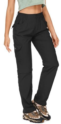 Asfixiado Damen-Wanderhose-Zip-Off-Trekkinghose, Atmungsaktiv Wanderhose Damen Schnell Stretch Trekkinghose Abnehmbar Funktionshose Outdoorhose Sommer Hiking Pants（2193 Black 10）