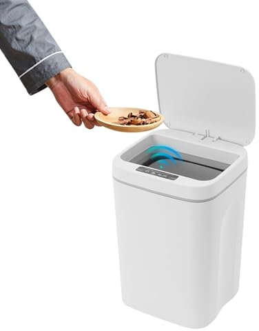 RjcdOPL Intelligent Sensor Touchless Waste Bin 16L, Automatic Waterproof IPX5 Smart Sensor Trash Can with Quiet Lid & Built-in Bag Storage, For Bathroom, Kitchen & Office