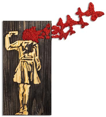Elegant Decorative Wooden Wall Accessory, 62 x 70 cm | 100% Real Wood (3 cm) & Metal (1.5 mm) | Unique Walnut, Brown & Red Finish, Perfect for Home Decor