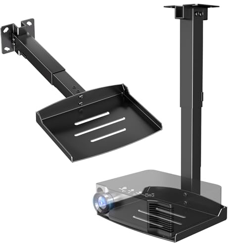 PUTORSEN Beamer Projektor Halterung - Höhenverstellbar Beamer Deckenhalterung oder Wandhalterung Installation ohne Bohrung,Verdeckte Kabelführung,Hält bis zu 10 kg,Schwarz(S)