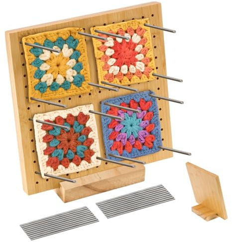 Youyijia Granny Square 20X20cm Granny Square Spanner Handcrafted Wooden Blocking Board Häkeln mit 20 Edelstahl Stabstiften Sperrbrett Häkeln Holz Blockierbrett um Kleine Stric (20x20cm)