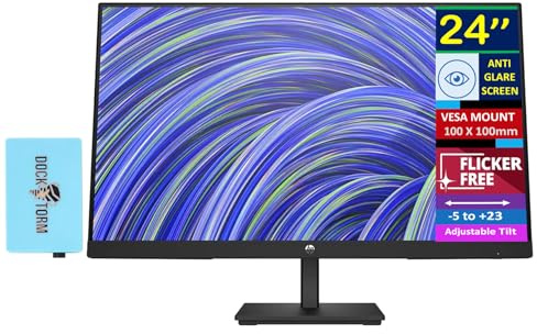 HP V24i G5 24 FHD IPS Monitor with 5ms Response Time, AMD FreeSync, Anti Glare, Flicker Free, VESA Mount (100 x 100mm), Displayport, HDMI & Dockztorm USB Port Expander, Black (65P58AA#ABA)