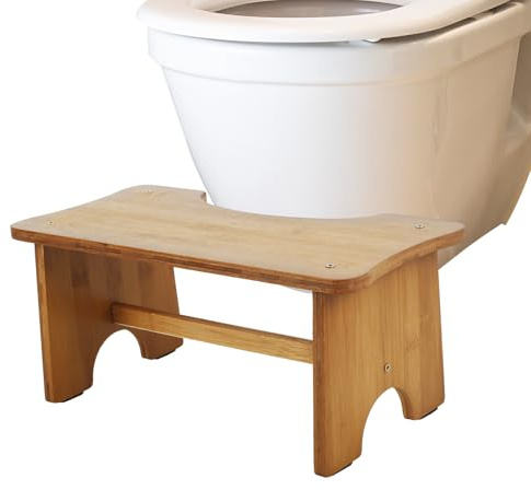 Toilettenhocker,Bambus Töpfchen für Erwachsene und Kinder,39×20×17 cm,rutschfest,Tragbarer Toilettenhocker mit Einfacher Kurve für das Badezimmer,Verbessert die Haltung und den Komfort beim Hocken