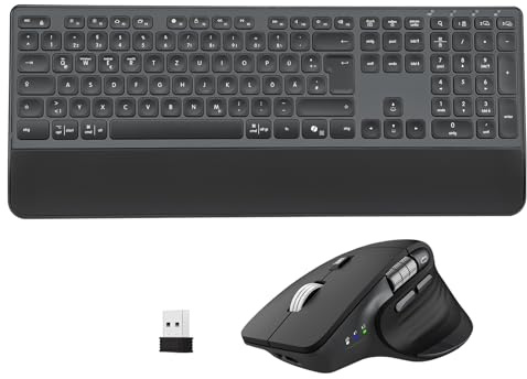 CITLLA M9100 Wiederaufladbare Kabelloses Tastatur-Maus-Set | 2*Bluetooth,2.4 GHz USB-Empfänger,Hintergrundbeleuchtung,Adjustable DPI,Hyper Fast Scrolling,Handballenauflage,QWERTZ