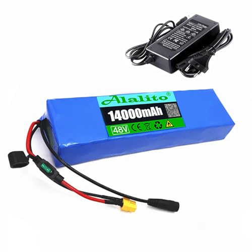 48V 14Ah Ebike Battery, 13S2P Lithium Battery Pack with Charger, E-Bike Lithium-Ion Battery for Go-Kart, Scooter, Waterproof T