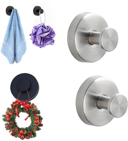 2026 Neu Hooks for Wreaths, Suction Cup Hooks for Door Wreaths, Removable Towel Hooks Hanging 15 Lbs, for Bathrooms, Adhesive-Free Solution for Kitchen, Bedroom, and Glass Surfaces (2, Silber)