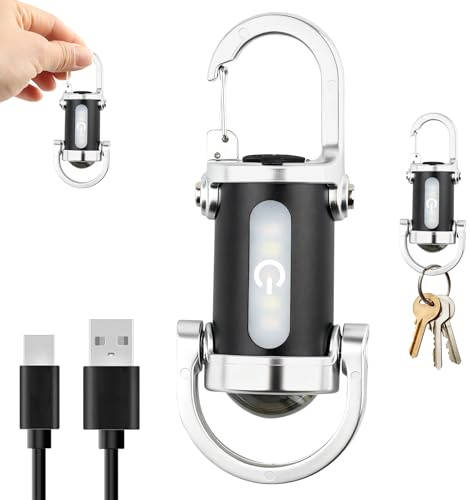 1200LM Super Bright Mini Keychain Flashlight Waterproof Rechargeable LED Lumilink Torch High Lumens EDC Pocket Flashlights for Emergency Power Flashlight Outdoor Hiking Camping [Energy Class A+++]