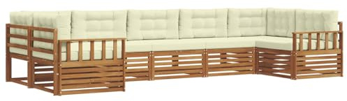 vidaXL Sofagarnituren 7 pcs Natur und Creme Massivholz Akazie, Garten, Moderne Sofas, langlebige Möbel, Terrasse, Bequeme Lounge, praktische Sitzgelegenheit