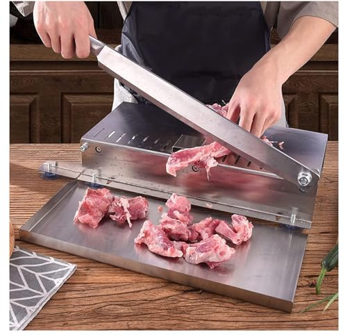 Manual Frozen Meat Slicer with Stainless Steel Blade and Tray for Cutting Meat, Fish, and Vegetables