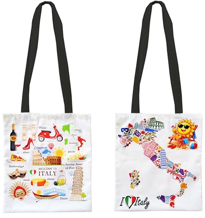 Shopper Borsa Tracolla Cotone Immagini Italia Souvenir Utile Shopping Spesa | cotone 100%, manici in cotone, comoda e leggera, resistente