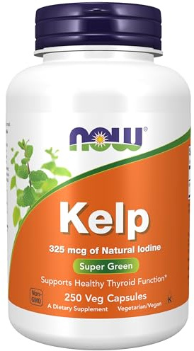 NOW Supplements, Kelp 325 mcg of Natural Iodine, Supports Healthy Thyroid Function*, Super Green, 250 Veg Capsules