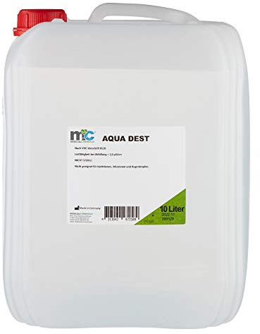 Medicalcorner24 Aqua Dest destilliertes Wasser, 10 Liter Kanister, 0,9 µS/cm für Labor und Kosmetikstudio, Hobby und Camping.