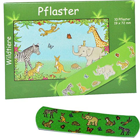 alles-meine.de GmbH 10 Kinderpflaster im Nachfüllpack mit Wildtiere - Motiv - Pflaster für Kinder und Erwachsene - Zootiere Elefant Zebra Tiger Mädchen Jungen