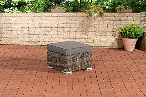 CLP Polyrattan Fußhocker Bilbao Madeira I Polyrattan Sitzhocker I Rattan Gartenmöbel, Farbe:grau-meliert, Polsterfarbe:Eisengrau