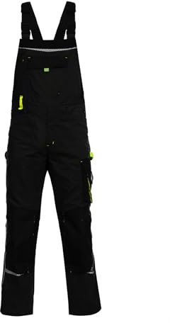 Prisma Salopette De Travail Homme - Salopette Homme Avec Poches Multifonctionnelles, Genoux Renforcés, Taille Élastique, Bretelles Réglables, Éléments Réfléchissants - Noir EU52