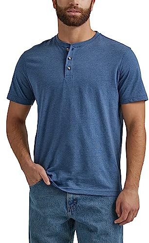 Wrangler Authentics Herren Kurzärmeliges Henley-t-Shirt Hemd, Dunkles Jeansblau, Groß