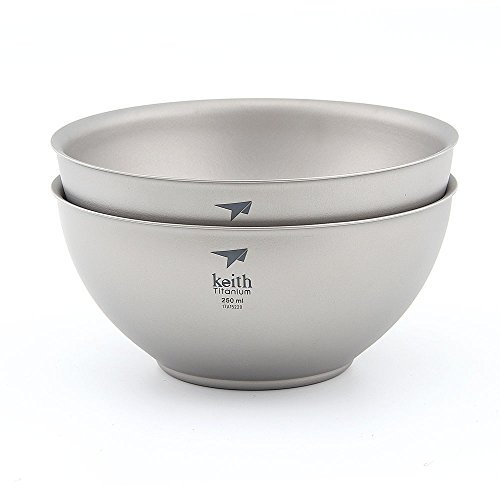 Keith Ti5351 Titanium 250ml Bowls Set Ultralight Camping Portable Travel Tableware Double Wall Pure Titanium Bowls