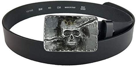 Dark Dreams Ledergürtel Totenkopf rechteckig, Länge:100, Farbe:schwarz