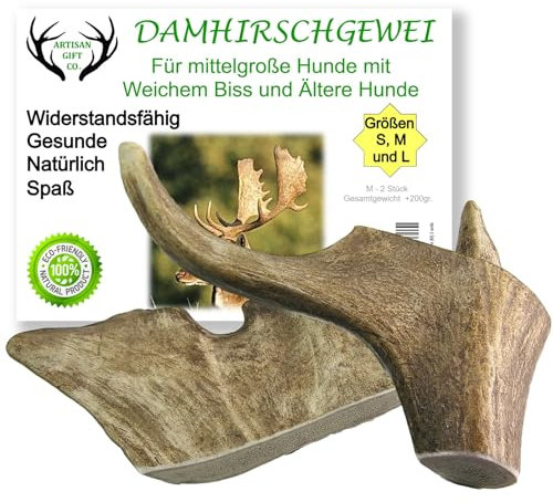 ARTISAN GIFT CO Damhirschgeweih Kauknochen für Welpen und Große Hunde - Gesamtnettogewicht 200gr+ (M, M - 2 st)