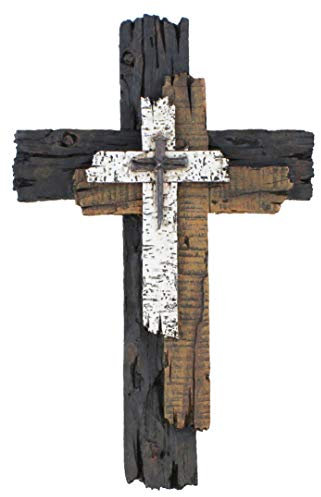 Top Brass Dekoratives Wandkreuz – rustikale mehrschichtige verwitterte Holzoptik spirituelle Kunstskulptur