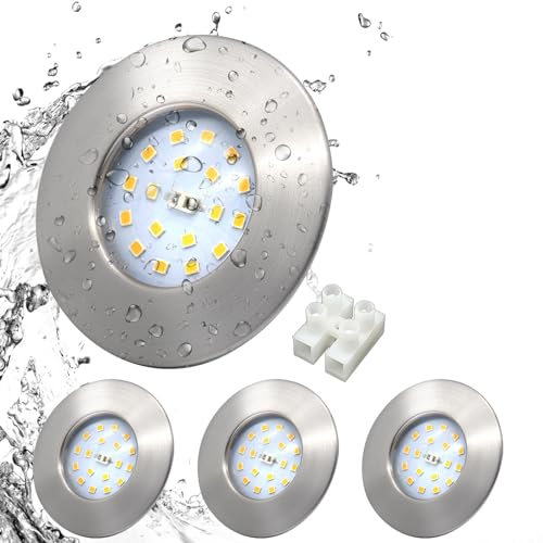 HiBay 4 Stk LED Einbaustrahler Set Ultra Flach LED Einbauspot Rund Matt Nickel Deckenspots 5W 500lm 3000K Modul 60mm-65mm Deckenstrahler IP44 Warmweiß