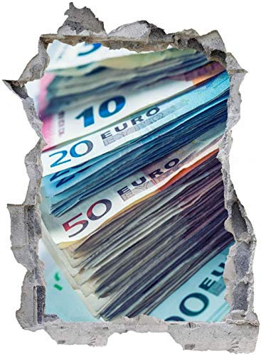 3D Wandtattoo Mauerloch Wandsticker Wandaufkleber Durchbruch selbstklebend Schlafzimmer Wohnzimmer Kinderzimmer,Geld Euro,Größe: 50x75cm