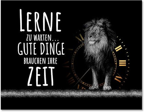 wandmotiv24 Leinwandbild Löwen, Querformat, Löwe, lerne zu warten, Uhr M0198