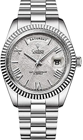 CADISEN Herren Automatik Mechanische Uhr Casual Uhren für Männer Wasserdicht Saphir, Grau, 40MM, Mechanische, automatische Armbanduhr