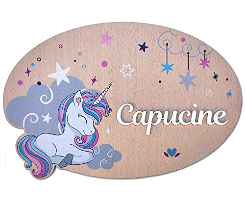 Plaque de Porte Licorne Personnalisée. Plaque Chambre Enfant. Plaque Bois Personnalisable Avec Prénom. Décoration Chambre Enfant Originale