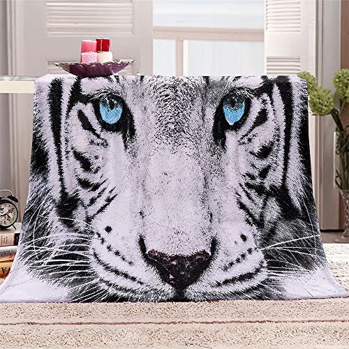 FANSU Kuscheldecke Flauschig Flanell Decke, 3D Drucken Microfaser Weich Warm Plüsch Fleecedecke Sofadecke Couchdecke Wohndecke Bettdecke Tagesdecke (Weißer Tiger,150x180cm)