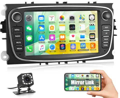 Android Autoradio für Ford Focus mit Navi GPS CAMECHO 7 Zoll Kapazitiver Touchscreen Autoradio Dopple Din mit Bluetooth/USB/WiFi/FM/EQ Rückfahrkamera für Ford Mondeo S-Max C-Max Galaxy +CANBUS