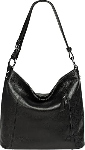 Caspar Sportlich Elegante Ledertasche 2-in-1 Damen Schulter- und Umhängetasche - PREMIUM LINE - Modell No.806 - Made in Italy, Farbe:schwarz, Accessoires:One Size