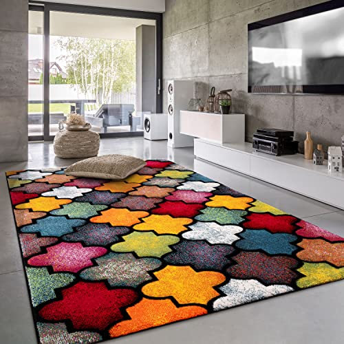Paco Home Teppich Wohnzimmer Kinderzimmer Kurzflor Moderne 3D Optik Kariert Geometrische Muster, Grösse:120x170 cm, Farbe:Bunt 4