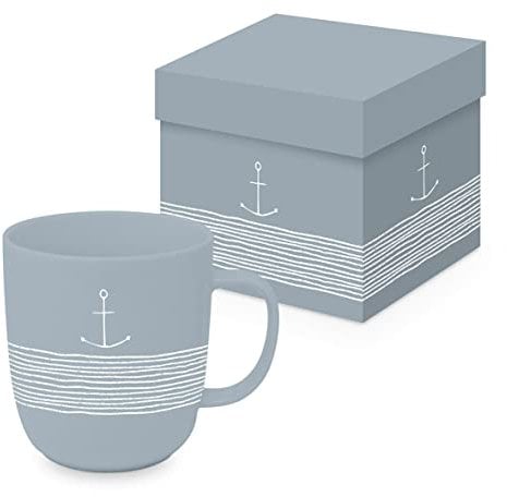 PPD Kaffeetasse Anker Blau Matt 350ml Teetasse Cappuccinotasse Kaffee-Tasse Porzellantasse Henkeltasse Porzellan-Tasse Tee-Tasse Bone China Porzellan