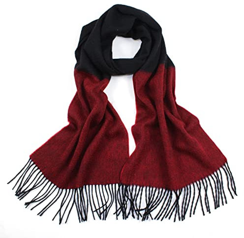 Whoiy Kaschmirschal Schwarz, Xxl Schal Damen Winter Kuschelig Quasten mit Langen Streifen und Dunkelrot 200X35Cm