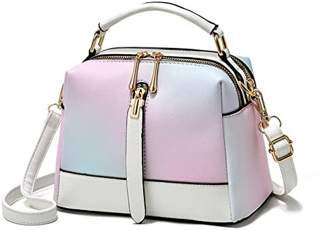 NICOLE & DORIS Handtasche für Damen klein Umhängetasche Modern Schultertaschen PU Leder Mehrfarbige Henkeltasche Mädchen Messenger Bag Satchel Crossbody Bag Handytaschen Weiß