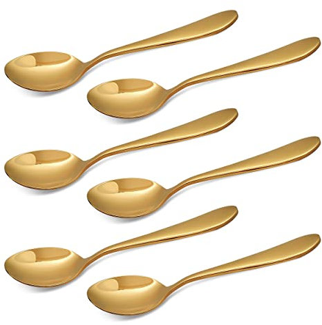 CAMRI Gold Teaspoons Set of 6 – Stainless Steel Tea Spoons, 5.19 inches, Golden Mirror Finishing Teaspoon for Dessert & Coffee, Sturdy, Cutlery Spoon Set for Home & Restaurant (C61-6 Pcs)