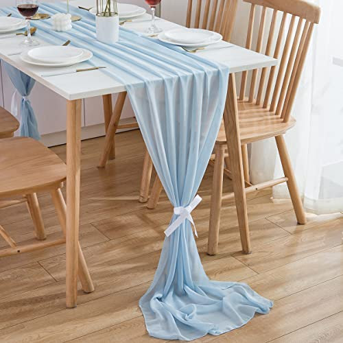 CHUQING Chiffon Tischläufer Hellblau Tischdeko Azurblau 70cm x 300cm für Geburtstage,Hochzeiten,Feierlichkeiten,Tiffany-Blau