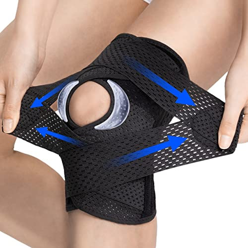 ZEAMO Kniebandage mit Patella Gel Pads für Damen Männer, Knee Support mit Stabilisatoren & klettverschluss für Meniskus Arthrose, Kniebandagen Sport Schwarz Large
