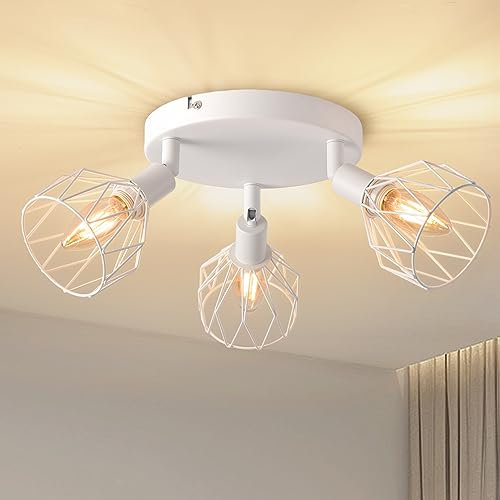 ANWIO deckenstrahler 3 flammig, vintage deckenlampe schwarz E14 drehbar, Deckenstrahler Weiß mit rundem Sockel,Deckenstrahler,deckenlampe led, lampe wohnzimmer kinderzimmer (ohne Glühbirnen)