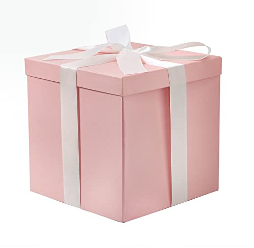 RUSPEPA Boîte-cadeau d'anniversaire moyenne avec couvercles, ruban et papier de soie, boîte-cadeau pliable - 1 pièces, 25,4 x 25,4 x 25,4 cm, rose