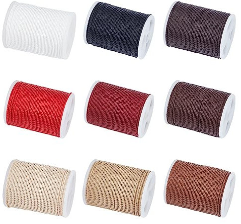 PH PandaHall 108 Yards 9 Colors 1mm Waxed Cords, Waxed Polyester Thread Waxed Beading String Twine for DIY Bracelet Necklaces Waist Beads Jewelry Making Sewing Macrame Supplies, 12 Yards/Roll
